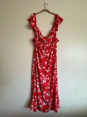 ASOS Red Floral Ruffle-Trim Maxi Dress Resort Beachy